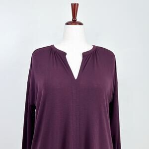 Ann Taylor LOFT Plum Purple V-Notch Long Sleeve XL Blouse Top NWT
